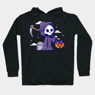 Cute Grim Reaper Holding Candy Basket Cartoon Hoodie